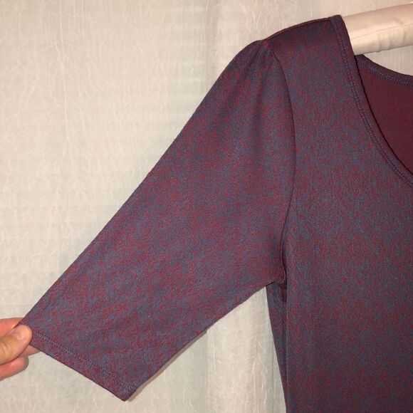 LuLaRoe Nicole L Indigo Red Quarter Puff Sleeve Fit and Flare A-Line Dress - Picture 5 of 13